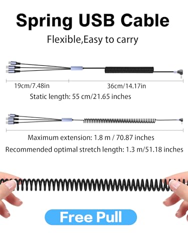 YACSEJAO 66W Spiral Multi Charging Cable, Type A to Micro+2 Type C