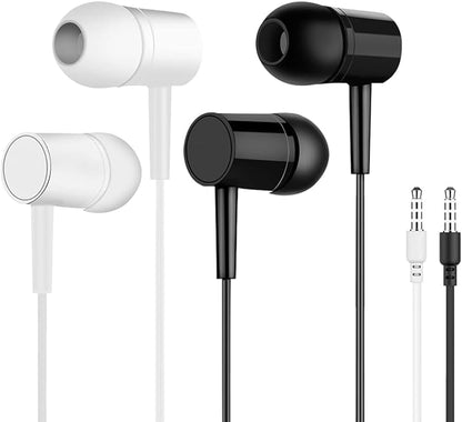 Wired Earbuds with Microphone, 2 Pack in-Ear Wired Headphones, 3.5mm Plug in Corded Headphones with Noise Blocking, Black & White Corded Earbuds for Phone, Pad, Laptops
