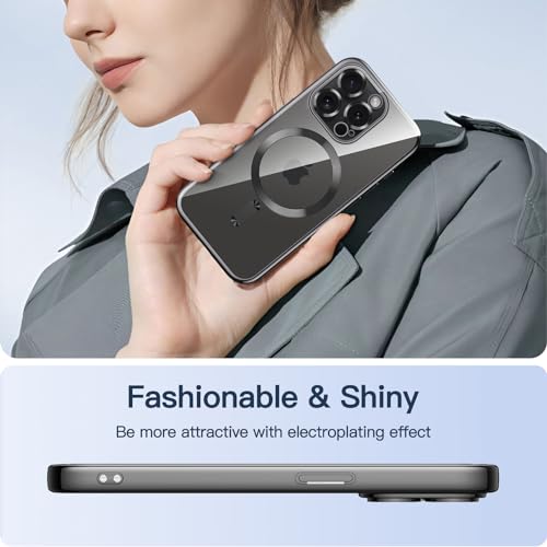 JETech Magnetic Case for iPhone 15 Pro, Black | Compatible with MagSafe, Camera Lens Protection, Electroplated TPU Frame, Shockproof Protection - color: Black