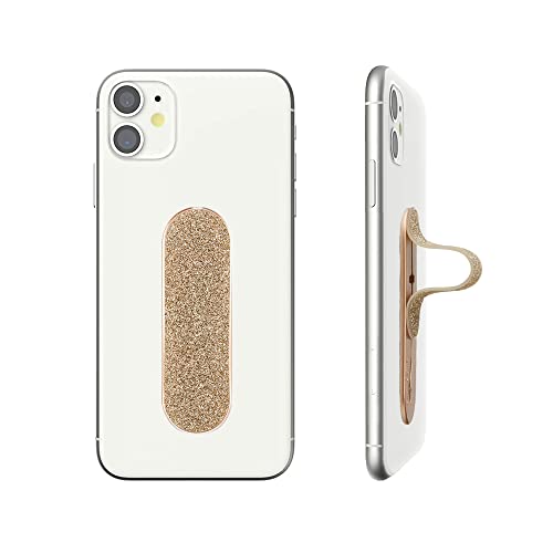 Momostick Flatstick, Cell Phone Finger Grip Strap Holder for Hand, Cell Phone Stand, New Slim Finger Loop Selfie Grip Compatible with Most Smartphones - Glitter Gold - color: Glitter Gold