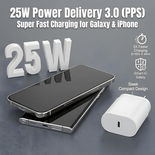 TT&C 2-Pack 25W USB C Fast Charger with 6FT Long Cable (White) - color: White, size: 6ft
