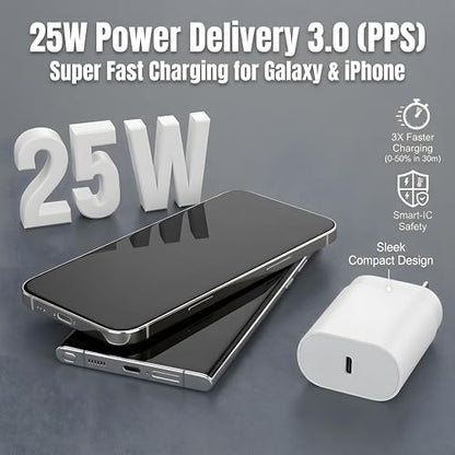TT&C 2-Pack 25W USB C Fast Charger with 10FT Extra Long Cable (White) - color: White, size: 10ft