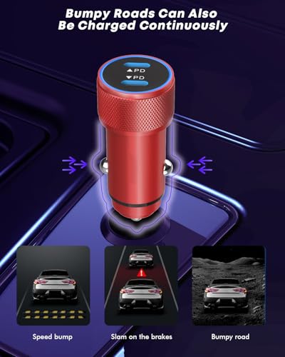 Fast Car Charger for iPhone 17,USB C Charging iPhone 2Pack Dual USB C Port - color: Red 3FT