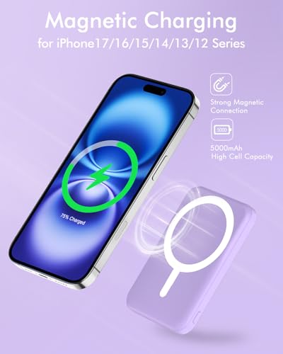 podoru for MagSafe Power Bank 5000mAh, Ultra-Slim Magnetic Portable Charger - color: Purple