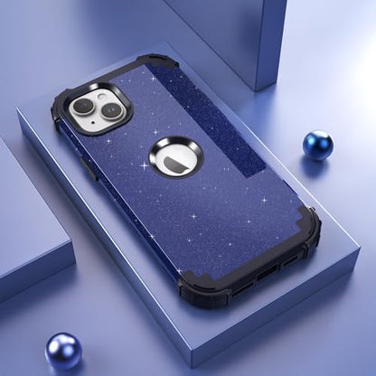 IDweel for iPhone 15 Case with Screen Protector for Men,Luxury 3 in 1 Shockproof Slim Fit Hybrid Heavy Duty Hard PC Cover Soft Silicone Bumper Full Body Anti-Fingerprint Case,Glitter Blue Black - color: Glitter Blue Black