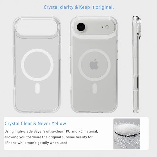 Classic Hybrid Magnetic iPhone 17 air Case Phone Case Cover, Screen Protectors X1, Compatible with Magsafe, Anti Yellowing,Slim,Shockproof, Protective (Transparent Crystal, iPhone 17 air) - color: Transparent Crystal, size: iPhone 17 Air