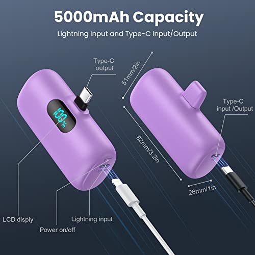 [2 Pack]Small Portable Charger for iPhone 17/16/15 Series,5000mAh 3A PD USB C Power Bank, Mini Travel Essentials Battery Pack for iPhone 17/17 Pro/16/16 Plus/16 Pro/15 Pro Max,Samsung,Android/LG etc - color: Purple+green