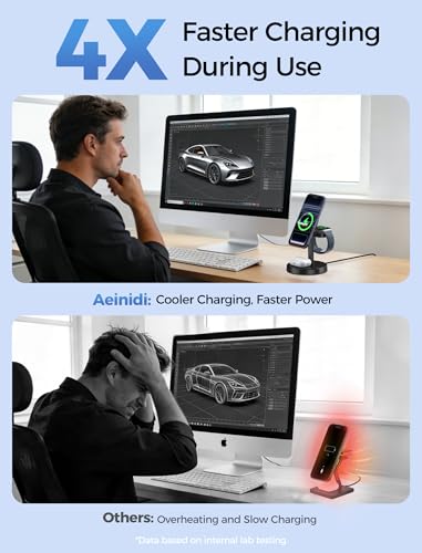 Aeinidi 3 in 1 Magnetic Wireless Charging Station for Apple Magsafe Charger - color: Black Matte, size: 15W