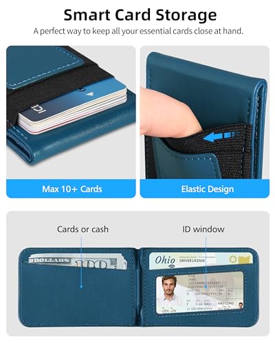 For Magsafe Wallet Stand, Holder 10 Cards, Strongest Magnetic Phone Wallet | Leather Magnetic Card Holder Wallet for iPhone 17/16/15/14/13/12 Series, ID Window, 4 Card Slots, RFID Blocking, Blue - color: Blue