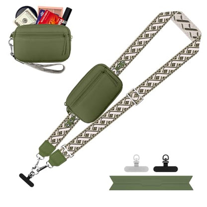 YFWE Clip and Go Strap for Phone with Wallet Crossbody, Adjustable Phone Lanyard with Detachable RFID Wristlet Wallet, Pattern Strap - Olive Green(M) - color: Olive Green, size: Medium