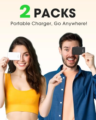 TG90° 5000mah Ultra Slim Power Bank Built-in AC Plug & 2 Cables,2 Pack Black & White - color: 2Pack-Black&White