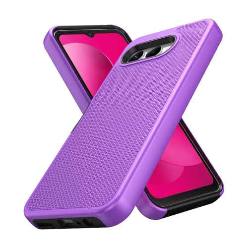 for T-Mobile REVVL 8 Phone Case with Tempered Glass Screen Protector,Dual Layer Heavy Duty Shockproof Protection Cover (Purple) - color: Purple