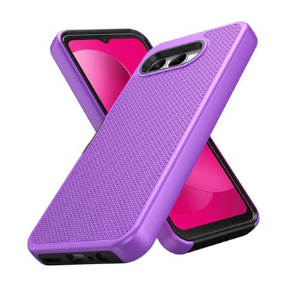 for T-Mobile REVVL 8 Phone Case with Tempered Glass Screen Protector,Dual Layer Heavy Duty Shockproof Protection Cover (Purple) - color: Purple
