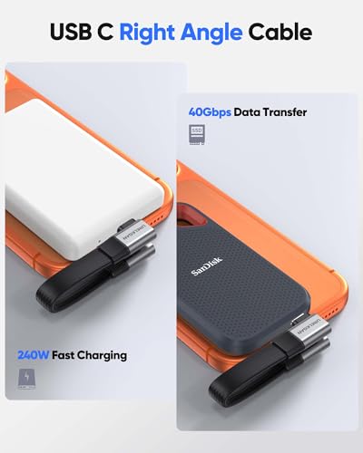 90 Degree USB4 Cable Short 7.8IN Right Angle USB C Cable-20cm - size: 7.8IN