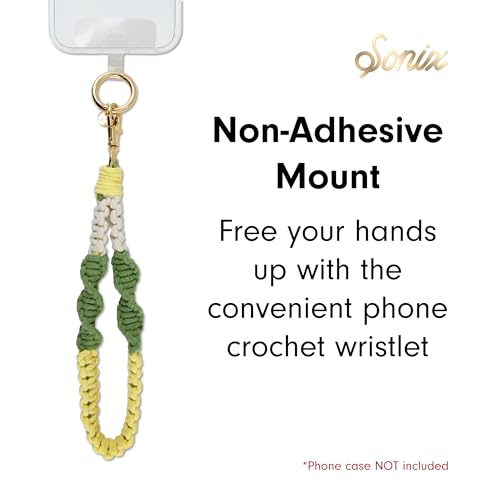 Sonix Phone Wristlet - Detachable Universal Smartphone Wrist Strap, Hands-Free Lanyard Cellphone Bracelet with Tether Tab - color: Crochet Twist - Yellow