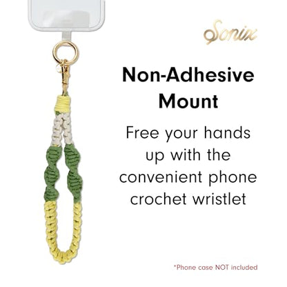 Sonix Phone Wristlet - Detachable Universal Smartphone Wrist Strap, Hands-Free Lanyard Cellphone Bracelet with Tether Tab - color: Crochet Twist - Yellow
