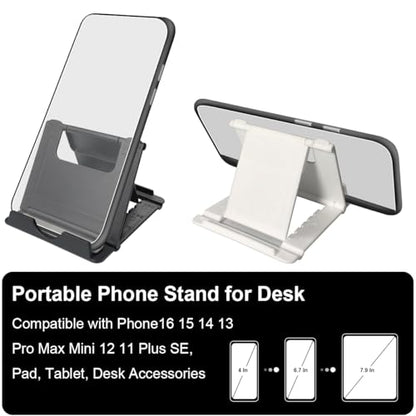 POQOD 2 Pack Cell Phone Stand, Foldable Phone Holder for Desk Compatible with Phone 15 14 13 12 11 Pro Xs Xs Max Xr X 8, Nintendo Switch, All Phones, Black & White - color: Black & White
