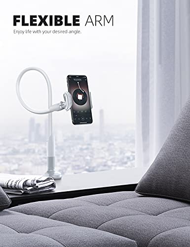 Lamicall Phone Holder, Gooseneck Mount, Compatible with 4-7'' Smartphones and Desktops, Adjustable Arm and Non-Slip Base, Easy to Install and Use - color: White