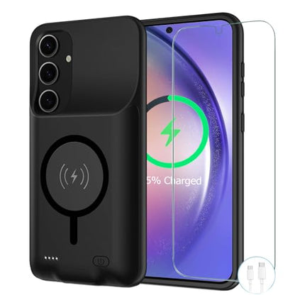 Battery Case for Galaxy A54, [12000mAh] Slim Rechargeable Smart Extended Charging Case Compatible with Galaxy A54(6.4 inch) Backup Power Battery Pack Charger Cover-Black - size: Galaxy A54