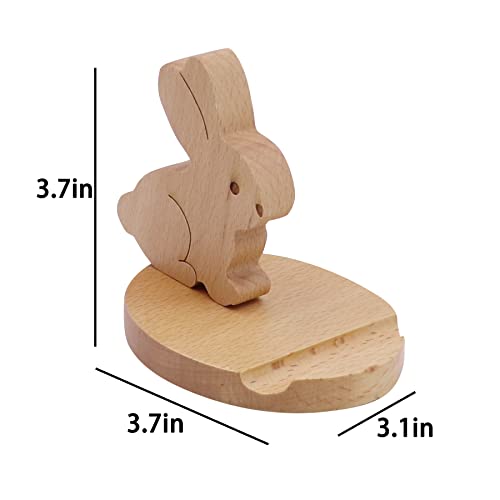 Cute Bunny Cellphone Stand Holder Wooden Smartphone Desk Holder for All Mobile Phones Animal Phone Stand Desk Ornament - color: Bunny A