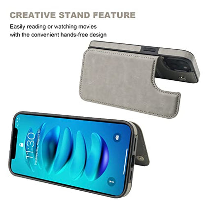 ONETOP for iPhone 14 Plus Wallet Case with Credit Card Holder,Gray | Kickstand,ID/Cash Holder,Case Wallet with Card Slots,Double Magnetic Clasp,Durable PU Leather Shockproof Cover for Women Men - color: Gray