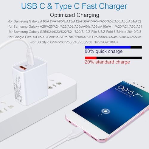 USB C Fast Charger for Samsung Galaxy A17 A16 5G A15 5G A14 5G A57 A56 A37 - color: White