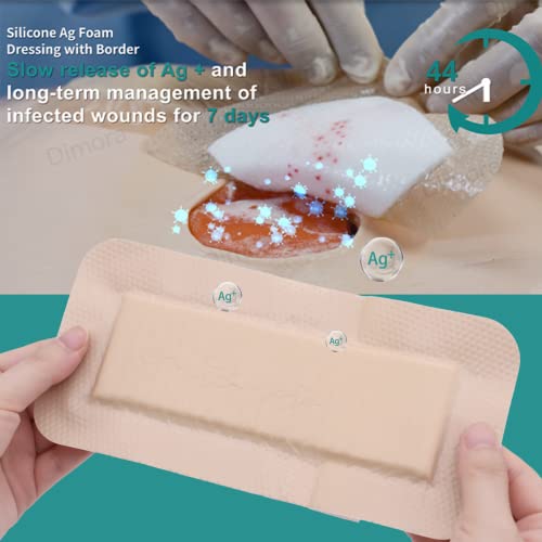 Dimora Ag Sliver Silicone Foam Dressing 4"x8" (5 Packs) - size: 4" x 8" Ag(5 PCS)