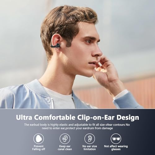 Ultra Open Ear Headphones Bluetooth 5.3 Wireless Bone Conduction Clip On Earbuds with Digital Display Charging Case 60 Hours Playtime Sport Earphones IPX7 Waterproof for Running Fitness Black