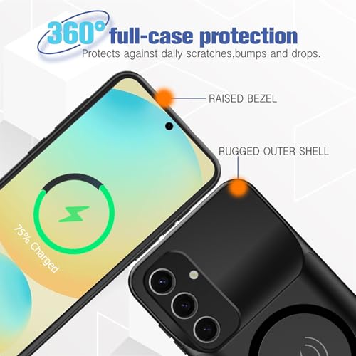 Battery Case for Galaxy S25 Plus, 12000mAh High Capacity Portable Charger Case Rechargeable Smart Battery Pack Compatible with Galaxy S25 Plus 6.7 inch Charging Case Support Wireless & Carplay-Black - size: for Galaxy S25 Plus
