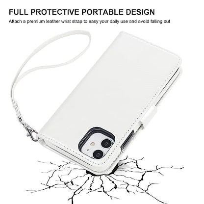 Bocasal Detachable Wallet Case Card Holder for iPhone 11, White | Kickstand Card Slots Holder PU Leather Magnetic Shockproof Wrist Strap Removable Flip Protective Cover 6.1 inch - color: White