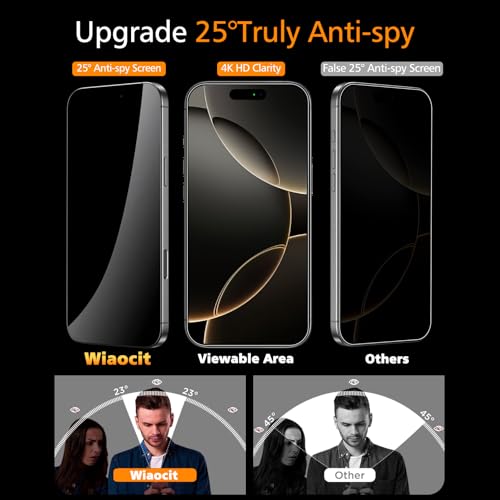 Wiaocit Tempered Glass Privacy Screen Protector for iPhone 16 Pro - size: iPhone 16 Pro-6.3 Inch