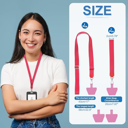 PATIKIL Smart Phone Lanyard with Wrist Strap and Patches for Most Smartphones ID Badges Keychain - color: Light Red