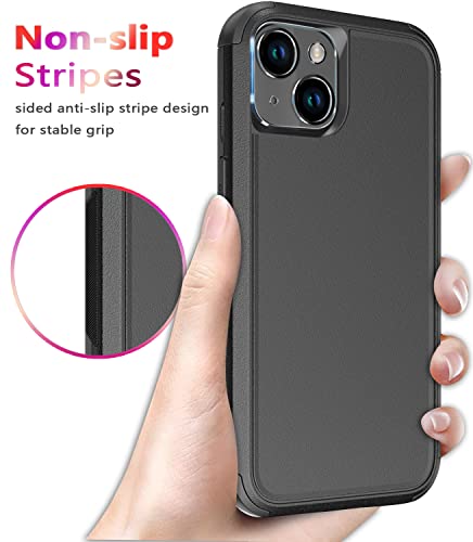Diverbox for iPhone 14 Case [Shockproof] [Dropproof] [Tempered Glass Screen + Camera Lens Protector] Heavy Duty Protection Phone Case Cover for iPhone 14 6.1inch - color: BLACK-3in1