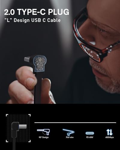Short USB C Cable 4 inch, Right Angle C TO C Cord 2 Pack，Flat Dual 60W PD - style: 2pcs