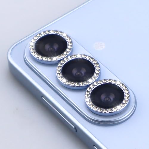 for Samsung Galaxy S26 / S26 Plus Camera Lens Protector, Bling Diamond Metal Ring Tempered Glass Lens Cover, Sparkly Rhinestone Accessories (Sky Blue) - color: Sky Blue