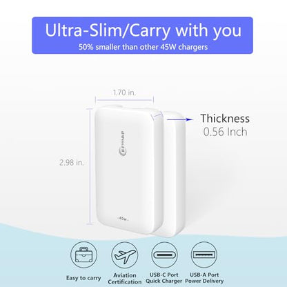 45W Flat USB C Charger Block, Ultra Slim USB Wall Plug with Cable - color: Black
