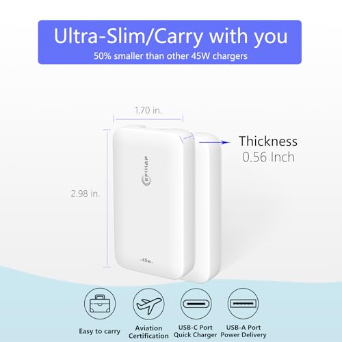 45W Flat USB C Charger Block, Ultra Slim USB Wall Plug with Cable - color: White