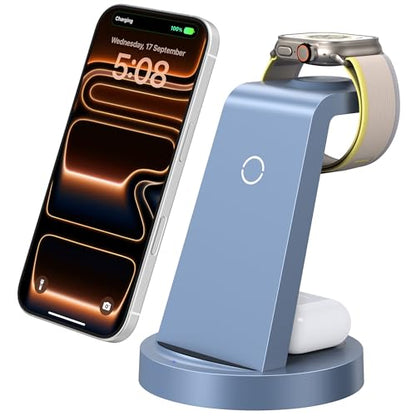 Anlmz 3 in 1 Charging Station - Wireless Charger for Apple Multiple Devices - color: Blue