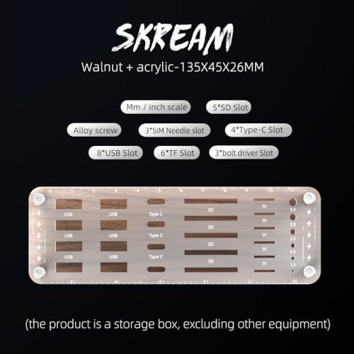 29 Slot Wooden Memory Card Case and USB Drive Organizer with Screwdriver and SIM Card Ejector - F02MY - color: pure walnut wood + transparent acrylic