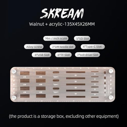 29 Slot Wooden Memory Card Case and USB Drive Organizer with Screwdriver and SIM Card Ejector - F02MY - color: pure walnut wood + transparent acrylic