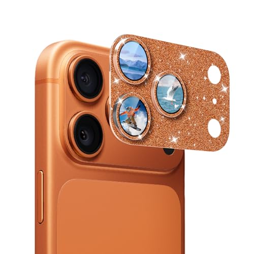1 Pack Compatible for iPhone 17 Pro Max Camera Lens Protector Glitter, Bling Anti-scratch 9H Tempered Glass Lens Cover & Easy Installation iphone 17 Pro Max Camera Protector-Orange - color: Glitter-Orange, size: iPhone 17 Pro Max