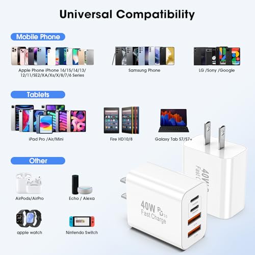 USB C Charger Block 2 Pack, 40W Fast Charging Block - color: Brightening
