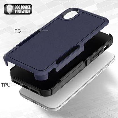for iPhone XR Case: Dual Layer Protective Heavy Duty Cell Phone Case Shockproof Rugged Bumper Tough with Screen Protector - 16ft Military Grade Drop Tested for Appple iPhone XR (6.1 inch), Blue - color: Navy Blue (PC) + Black (TPU)