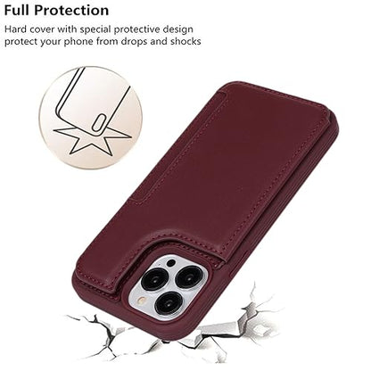 iCoverCase Compatible with iPhone 13 Pro Case with Card Holder, Wallet Phone Case for Women Men RFID Blocking PU Leather Protective Case 6.1 Inch (Wine Red) - color: Wine Red