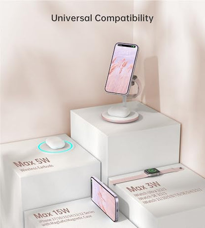 3 in 1 Magnetic Wireless Charging Station for Apple Devices,15W for Magsafe - color: Pink