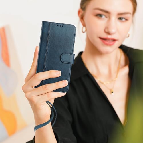 for Galaxy A17 5G Phone Case Wallet and Wrist Strap (Blue) | Card Holder Slots, PU Leather, Flip Cover, Magnetic Closure, Kickstand, Folio Protective, for Samsung A17 Case - color: Blue