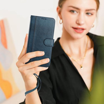 for Galaxy A17 5G Phone Case Wallet and Wrist Strap (Blue) | Card Holder Slots, PU Leather, Flip Cover, Magnetic Closure, Kickstand, Folio Protective, for Samsung A17 Case - color: Blue