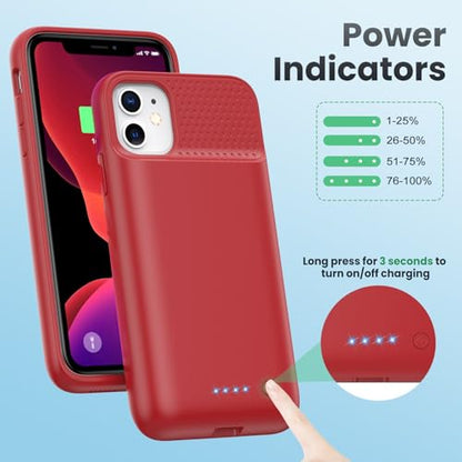 Feob Battery Case for iPhone 11/XR, [2026 Upgraded] 7500mAh Slim Portable Smart Charging Case Rechargeable Protective Extended Charging Cover for iPhone 11/XR-Red - color: Red