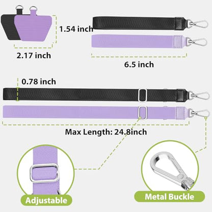 takyu Phone Lanyard, 2 Pack Adjustable Anti-Drop Neck/Wrist Strap with 2 Pcs Tether Patches, Secure Hands-Free Compatible for iPhone Samsung Perfect for Nurses, Teachers, Travel, Hiking Black+Qpurple - color: Black + Qpurple