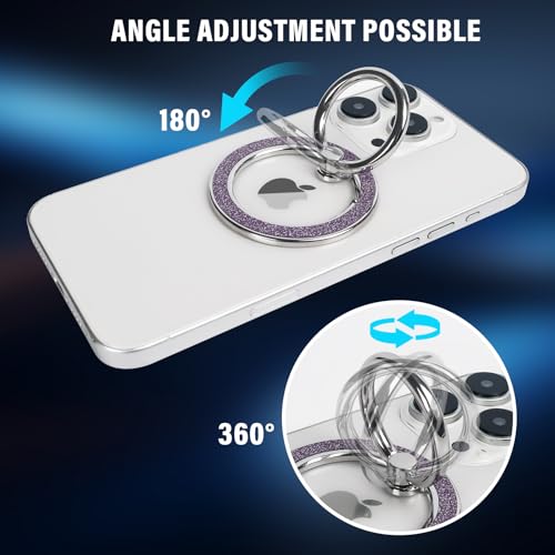 Guppy Magnetic Phone Ring Holder, Glitter Magnet Finger Ring Grip Stand Holder, 360° Rotation with Cell Phone Ring Stand, Compatible with MagSafe for iPhone 17 Pro Max 16 15 14 13 12 All-Purple - color: Purple